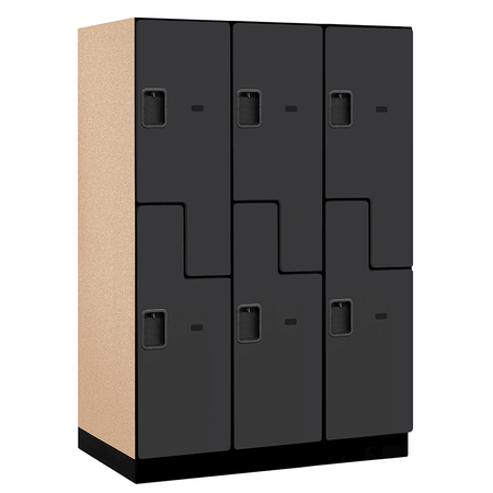SALSBURY INDUSTRIES 2 Tier 'S' Designer Locker, 54"Wx76"Hx24"D, 6 Door, Black 18-27364BLK